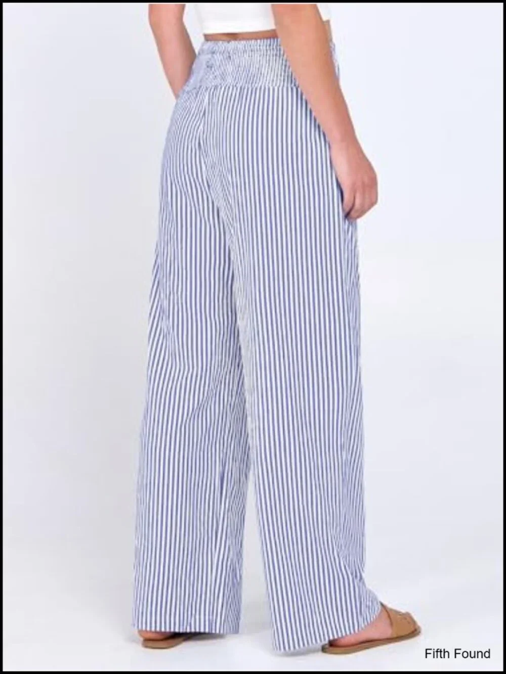 Womens Striped Gingham Palazzo Pants Wide Leg Smocked High Waisted Pajama